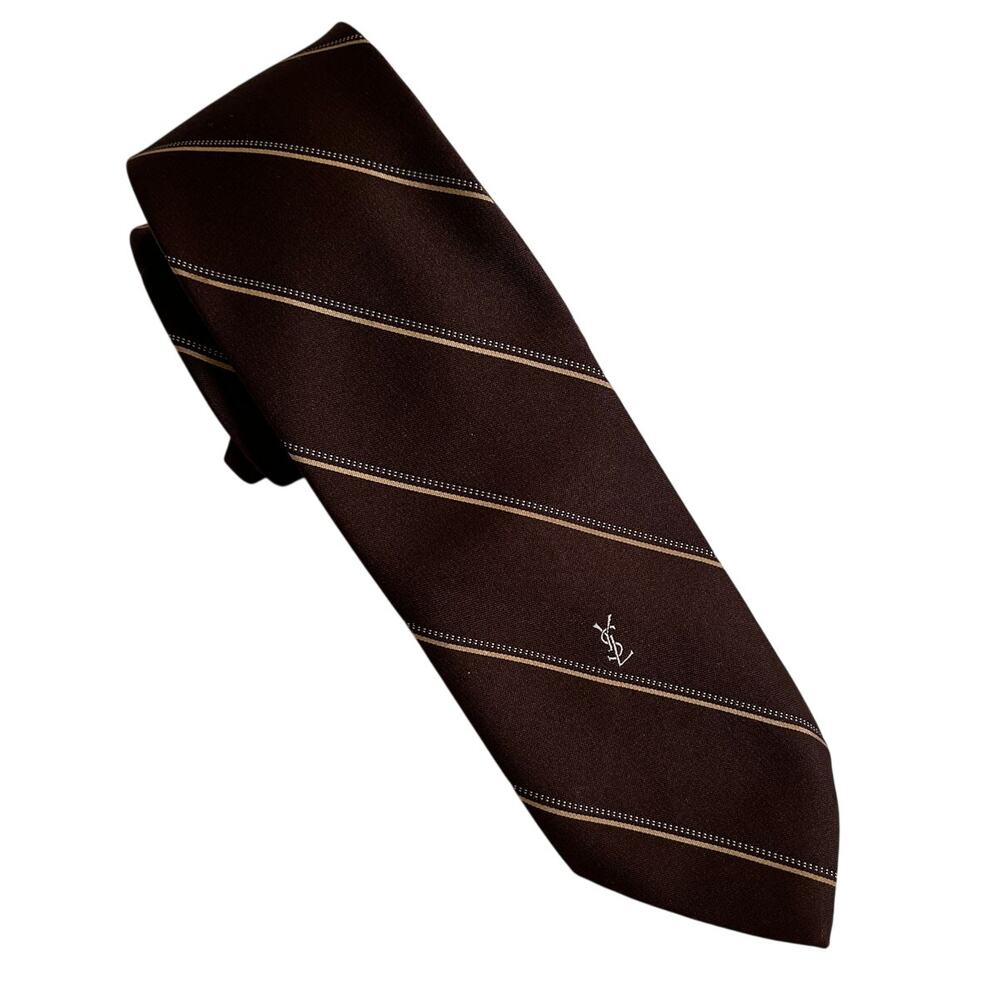 Yves Saint Laurent Vintage Tie Brown Gold Stripe 3"